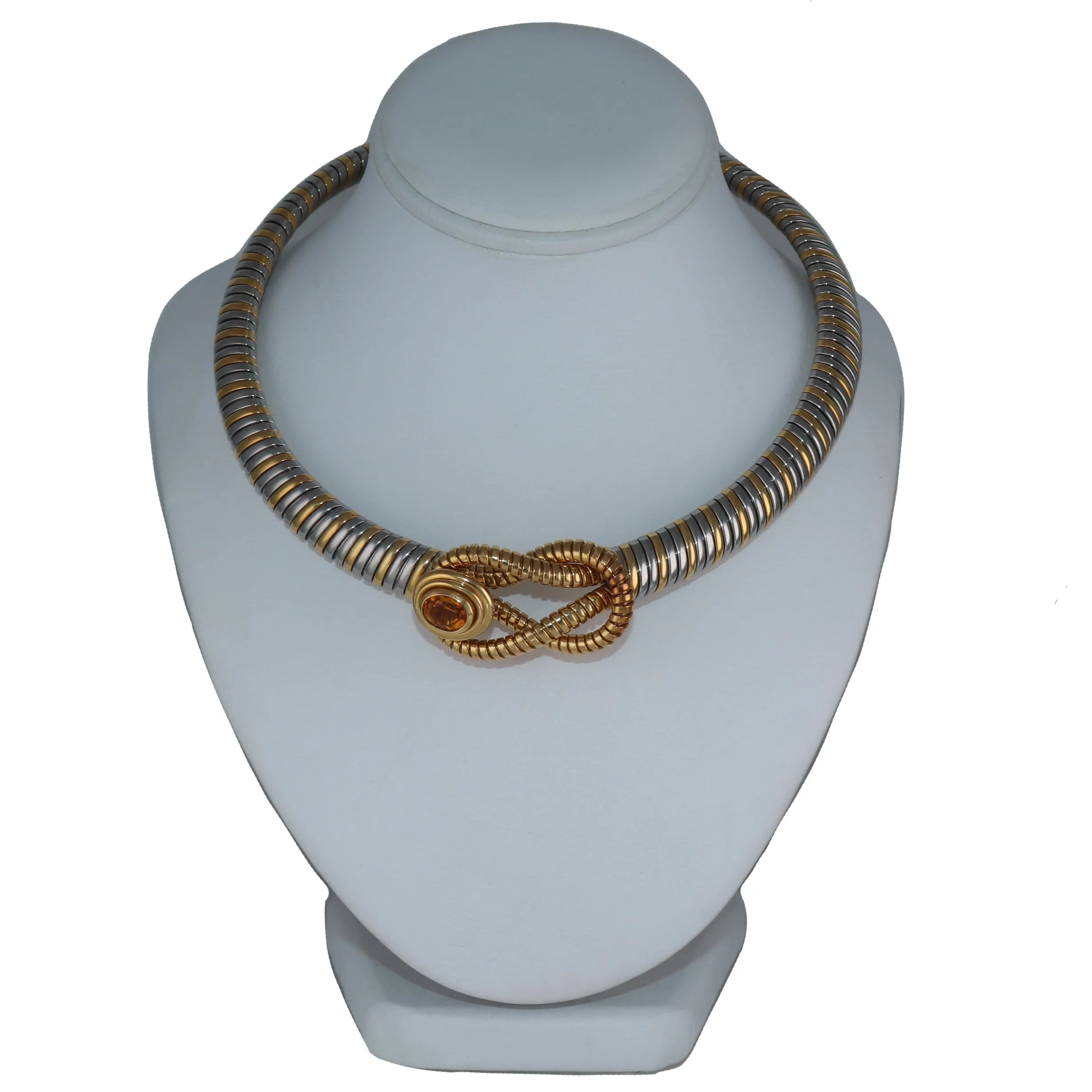 Cartier 18k Yellow Gold Stainless Steel Hercules Knot Citrine 17" Necklace