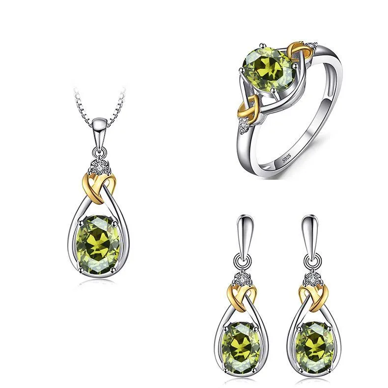 Celtic Love Knot Jewelry SET-Diamonds & REAL Gemstones in Sterling Silver