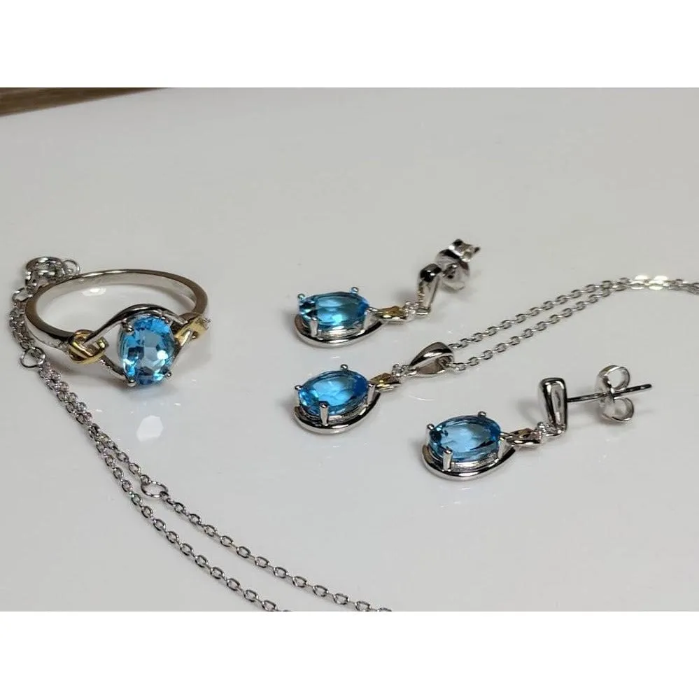 Celtic Love Knot Jewelry SET-Diamonds & REAL Gemstones in Sterling Silver