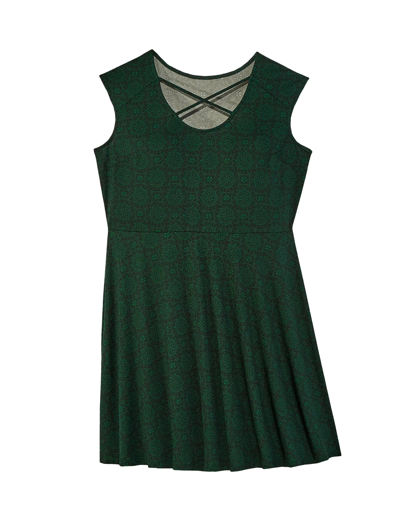 Ceram Criss-Cross Neck Fit and Flare Dress | Forest Green / Black