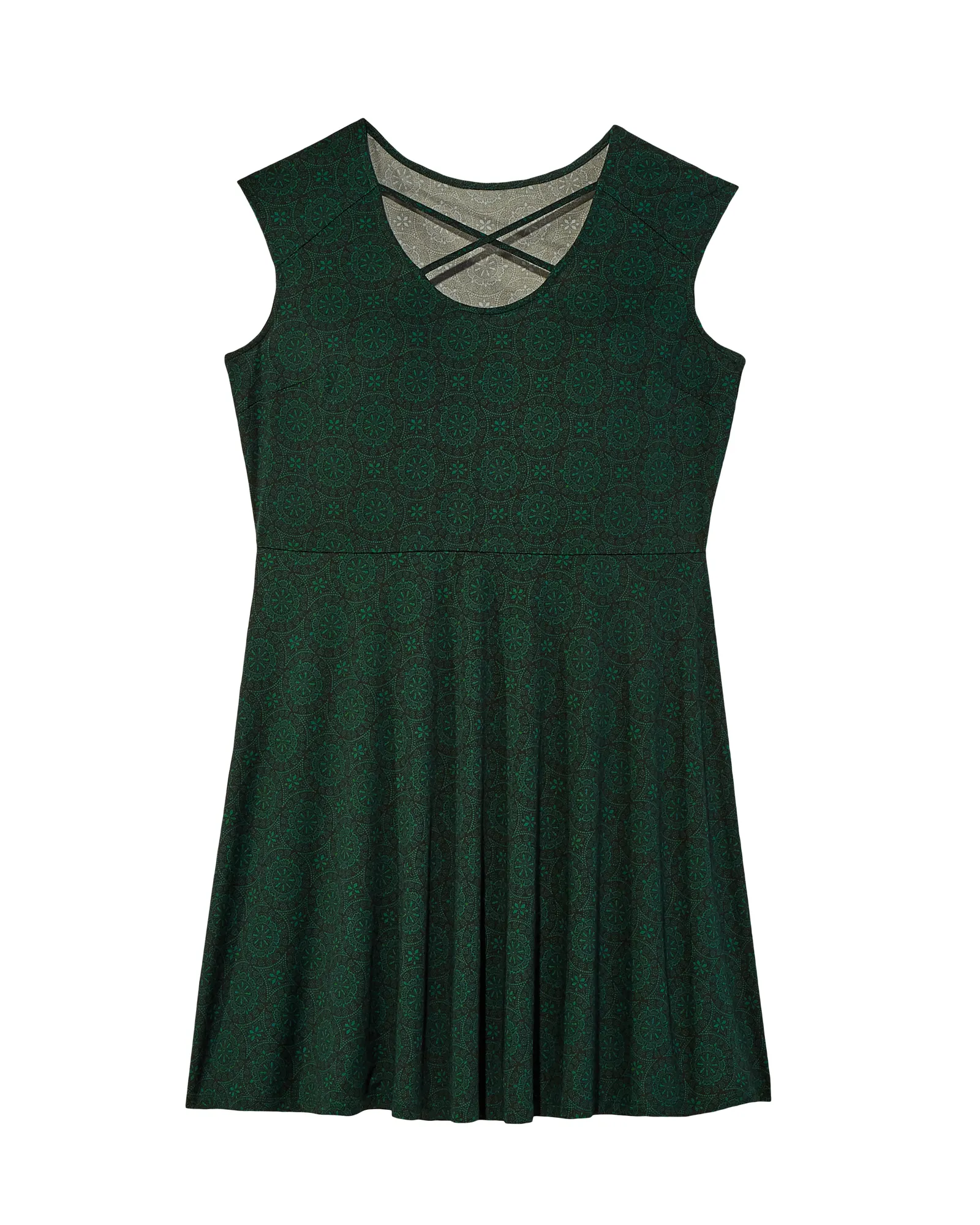 Ceram Criss-Cross Neck Fit and Flare Dress | Forest Green / Black