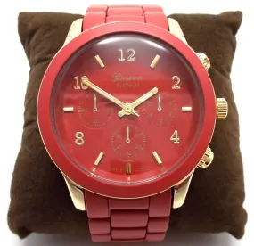 Ceramic Oversized Geneva Platinum Watch- Burgundy