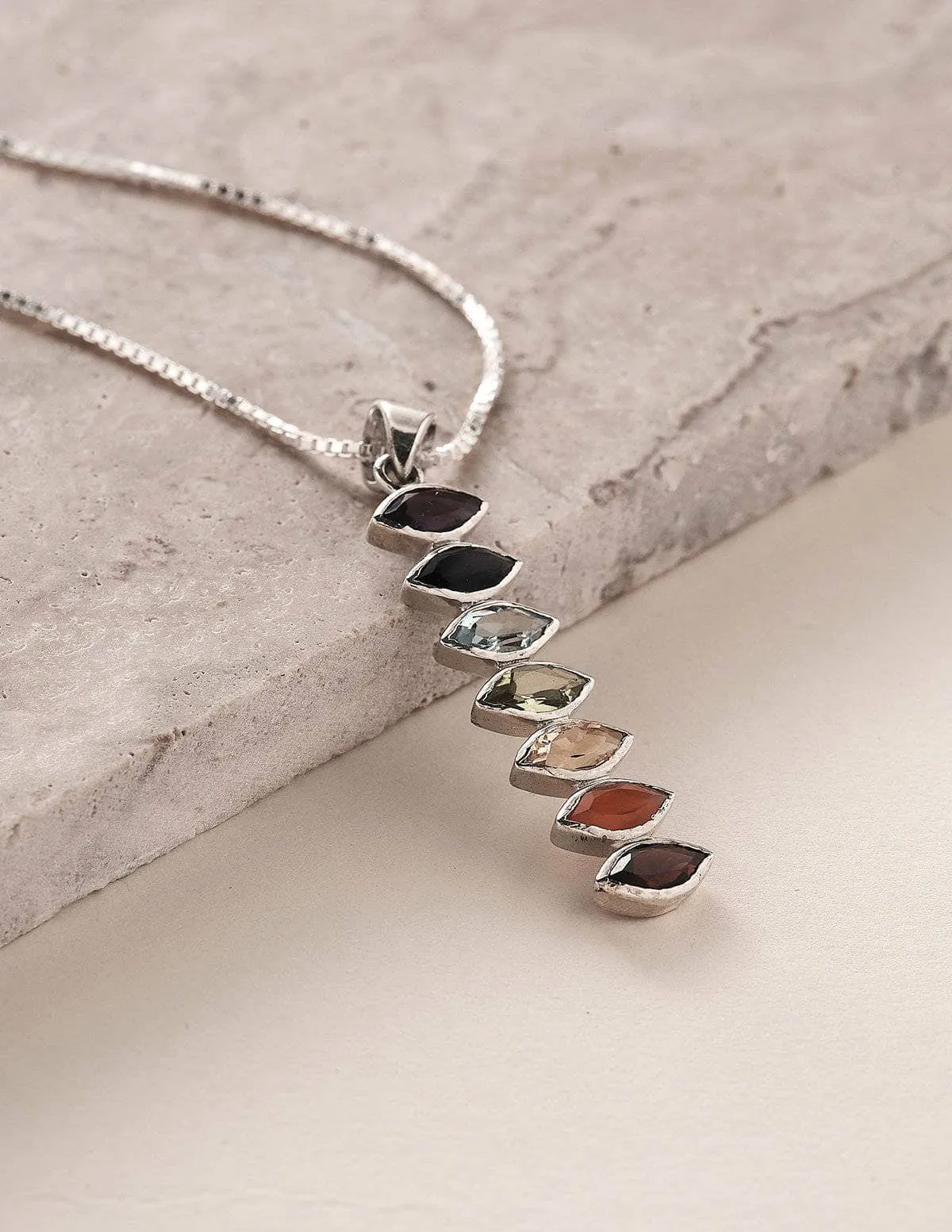 Chakra Gemstone Silver Necklace