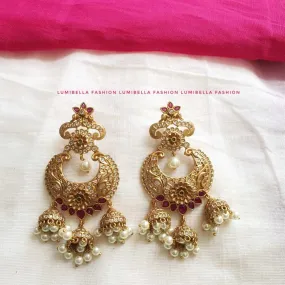 Chandbali Earrings With Floral And Peacock Design