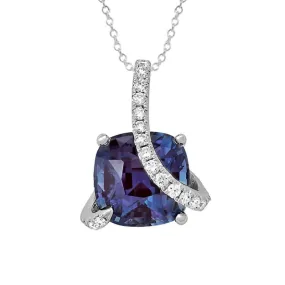 CHATHAM LAB GROWN ALEXANDRITE AND DIAMOND NECKLACE