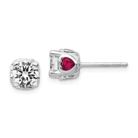 Cheryl M Sterling Silver 6mm Round CZ & Created Ruby Heart Post Earrings