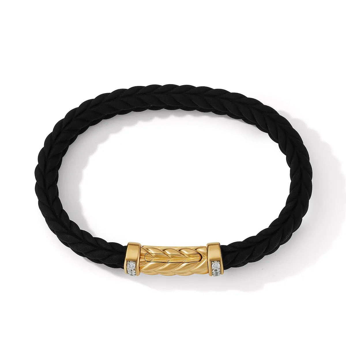 Chevron Bracelet in Black Rubber with 18K Yellow Gold and Diamonds