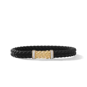 Chevron Bracelet in Black Rubber with 18K Yellow Gold and Diamonds