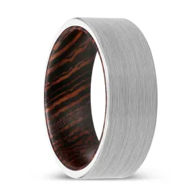 CHRISTOS | Wenge Wood, White Tungsten Ring, Brushed, Flat