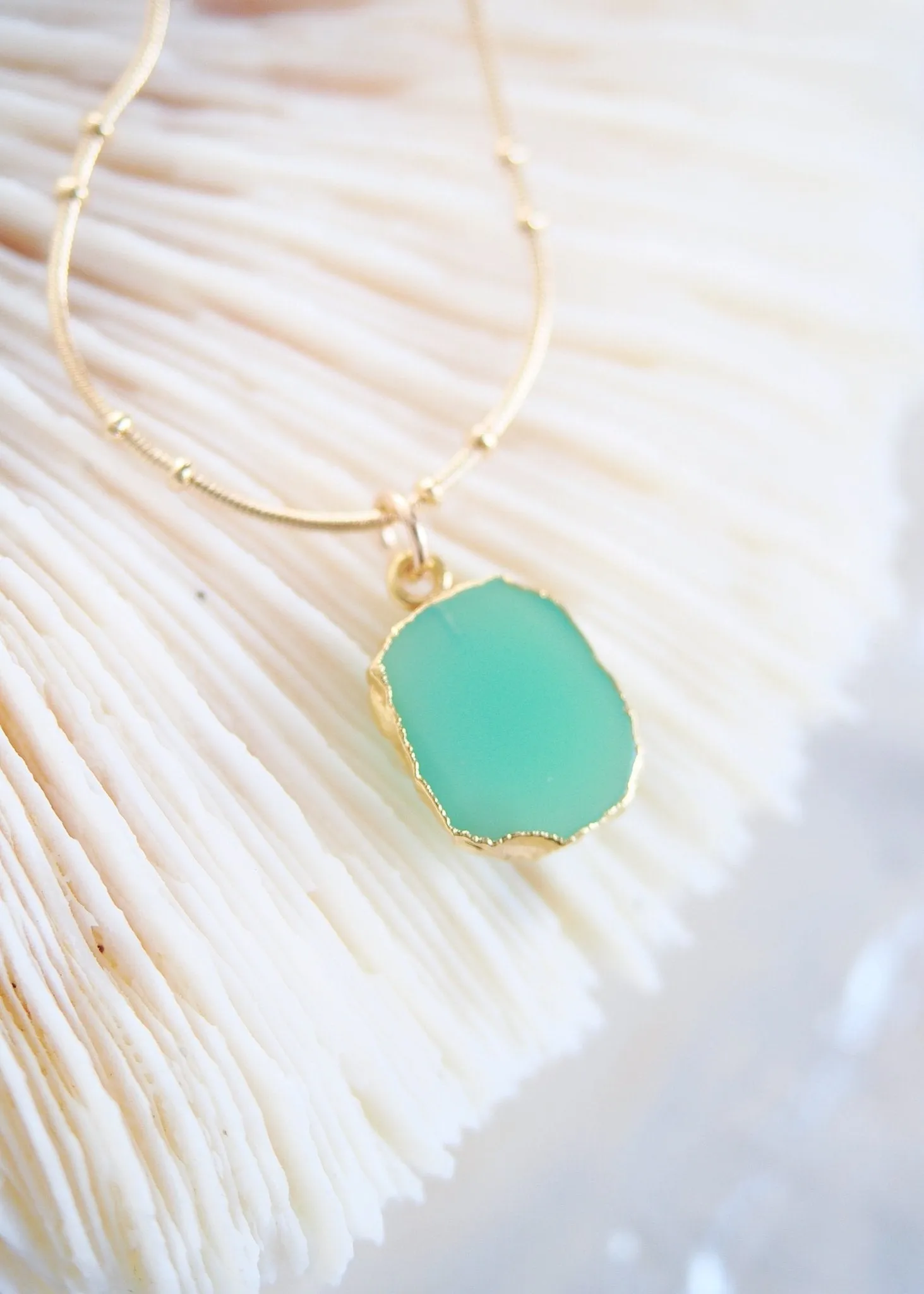 Chrysoprase Gemstone Gold Pendant Necklace - Anuhea