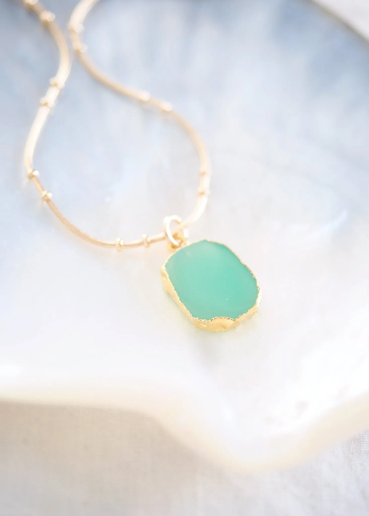 Chrysoprase Gemstone Gold Pendant Necklace - Anuhea