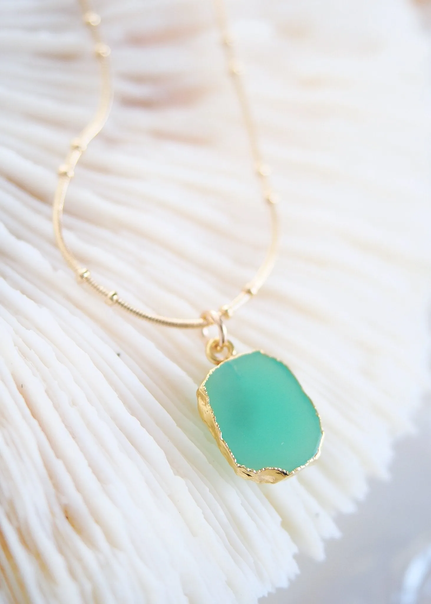 Chrysoprase Gemstone Gold Pendant Necklace - Anuhea