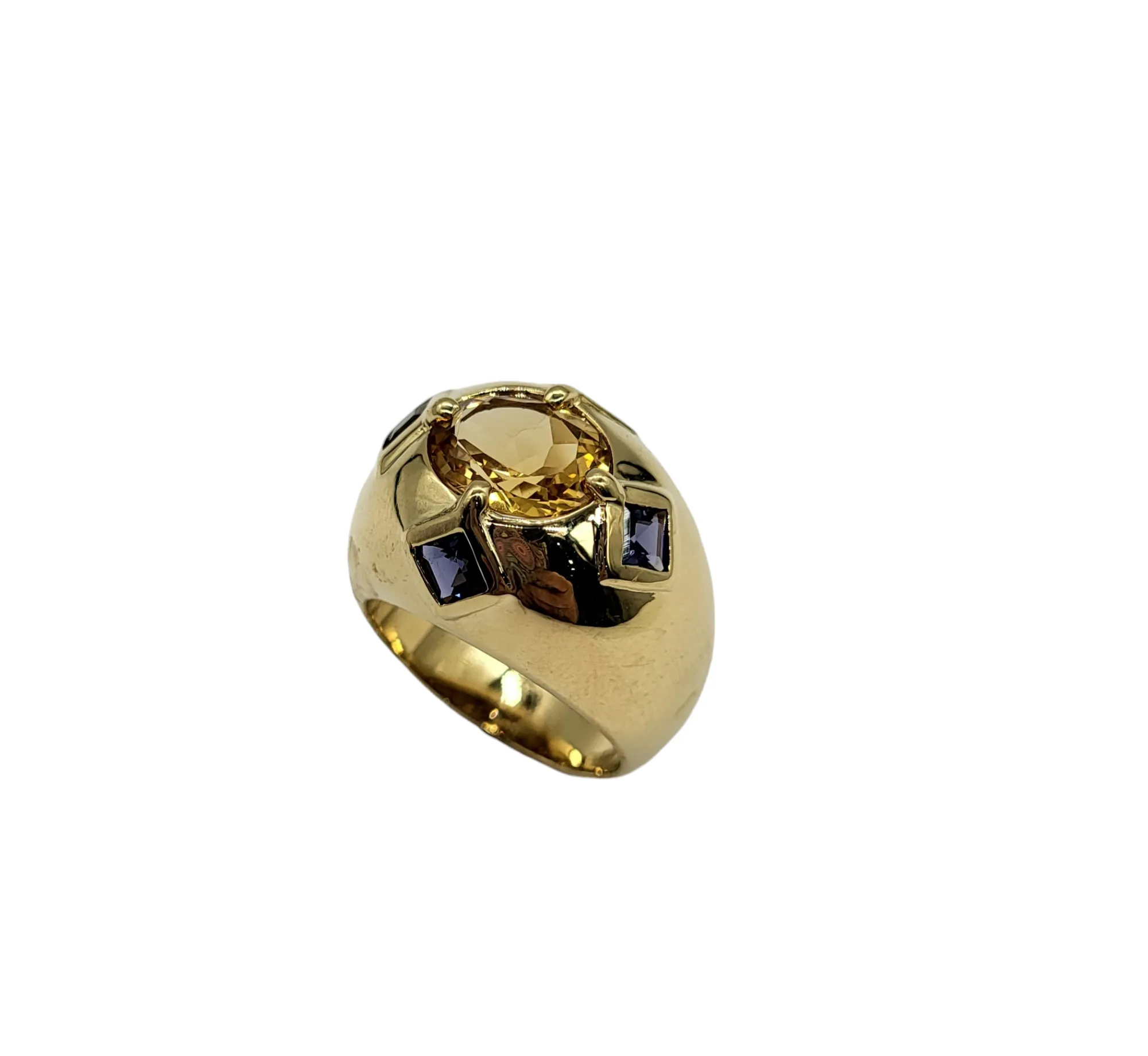 Citrine and Tanzanite Domed Ring in 18 Karat Gold