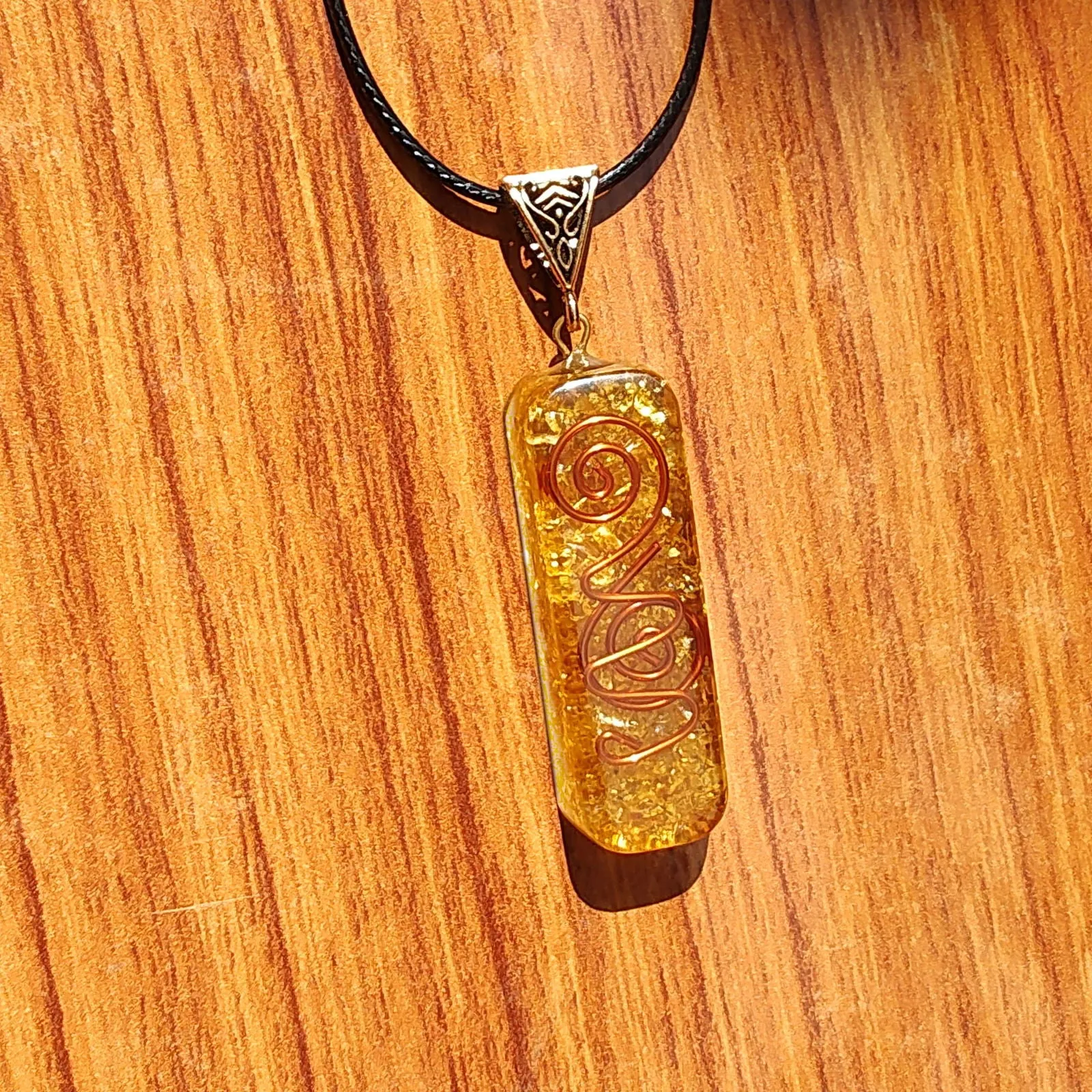 Citrine Healing Pendant Necklace with Copper Coil