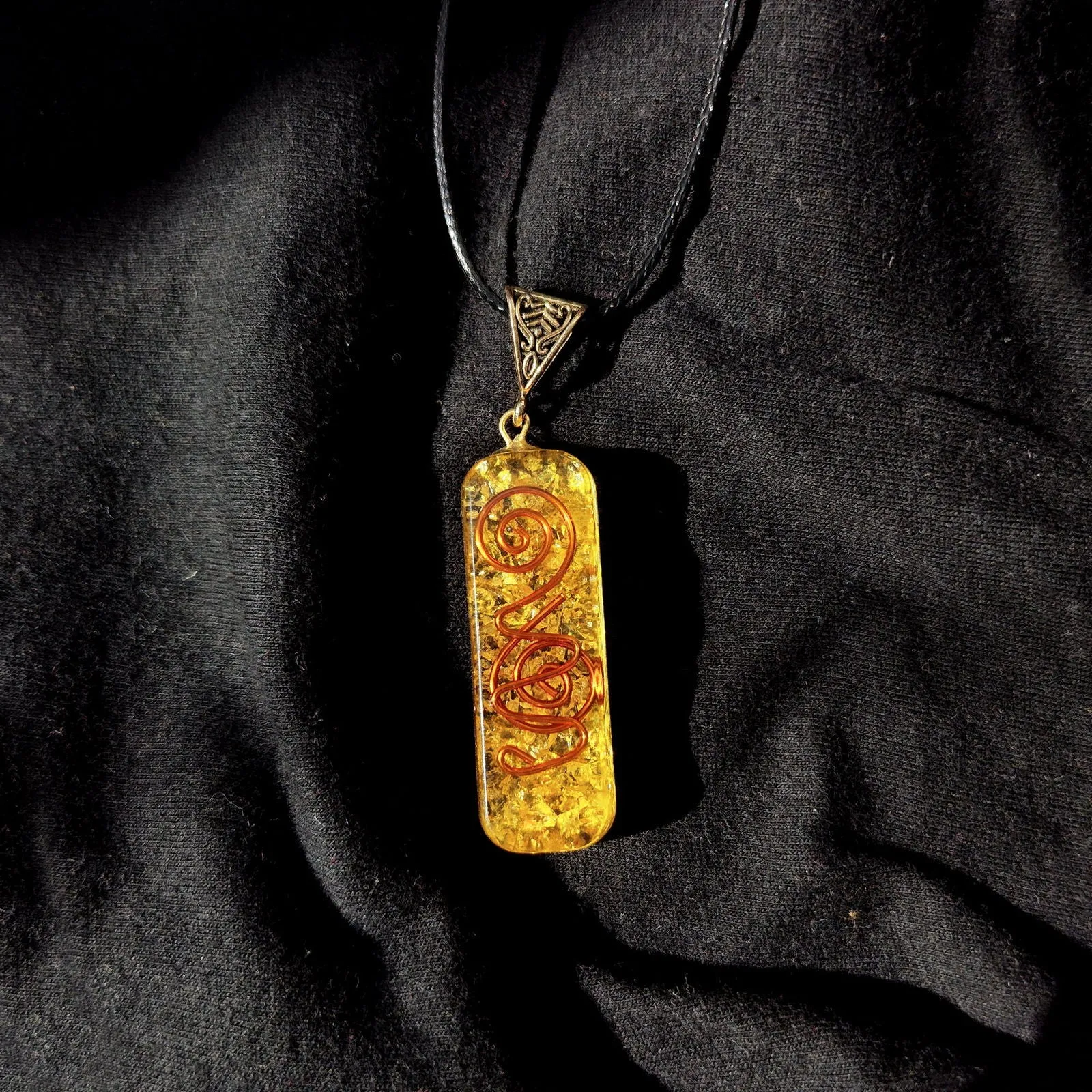 Citrine Healing Pendant Necklace with Copper Coil