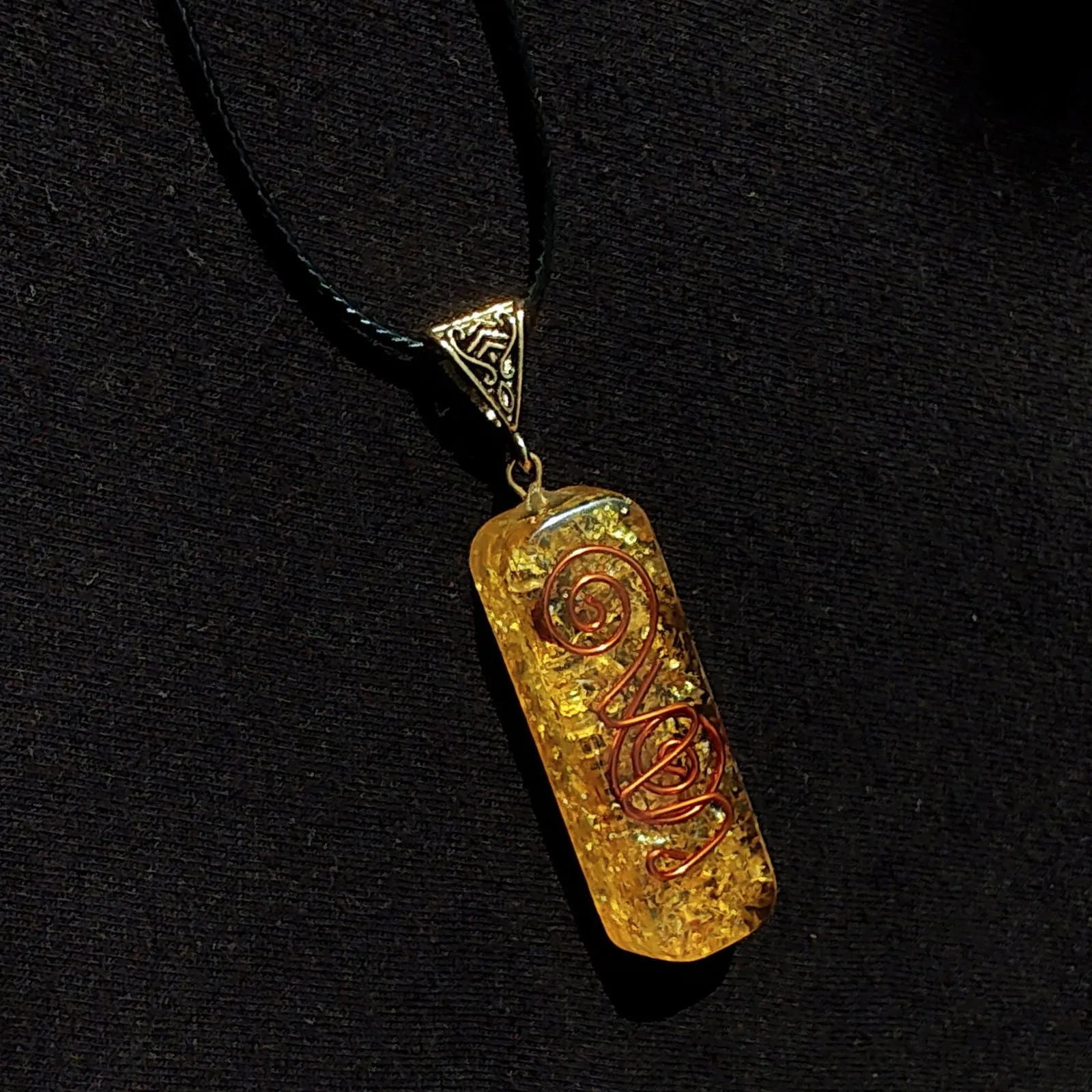 Citrine Healing Pendant Necklace with Copper Coil