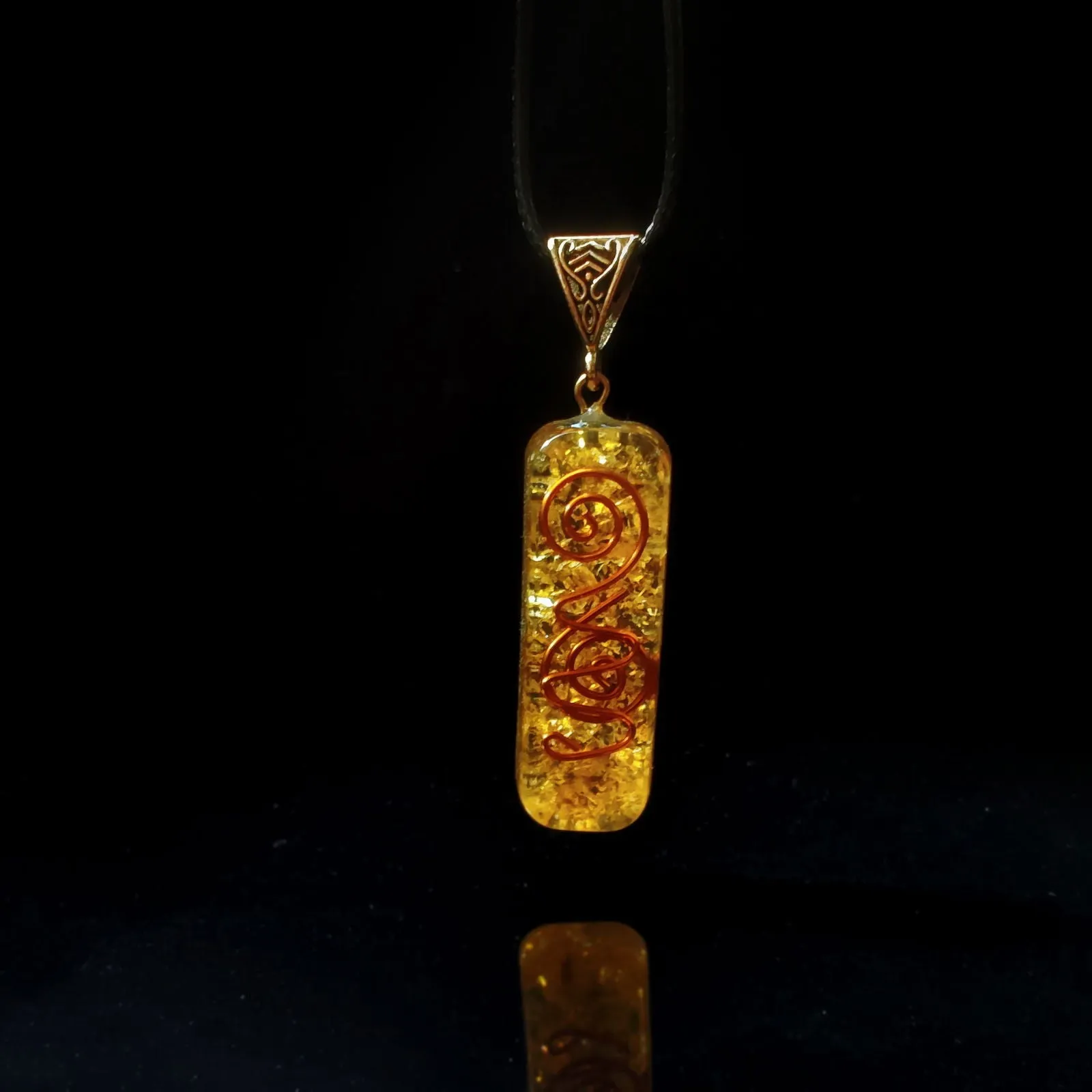 Citrine Healing Pendant Necklace with Copper Coil