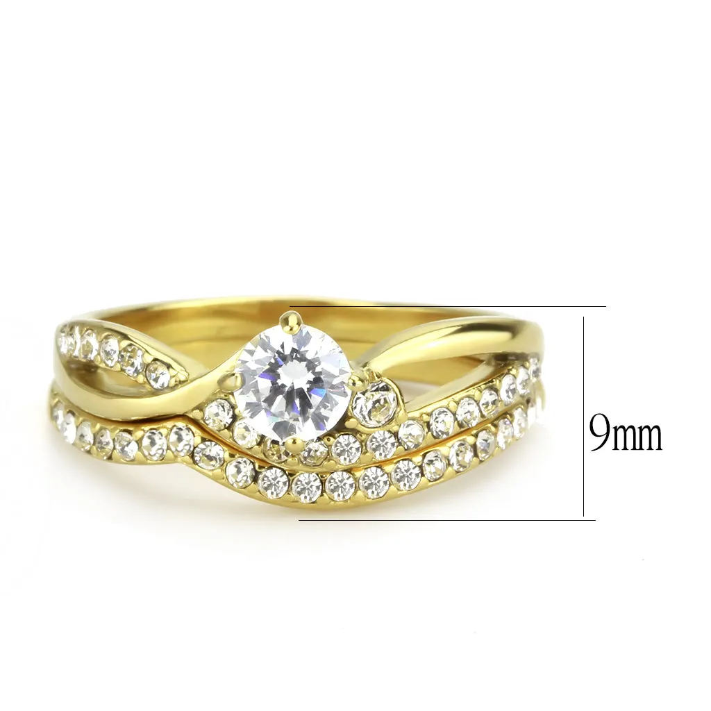 CJ3708 Wholesale Women's Stainless Steel IP Gold AAA Grade CZ Clear Solitaire Stackable Ring