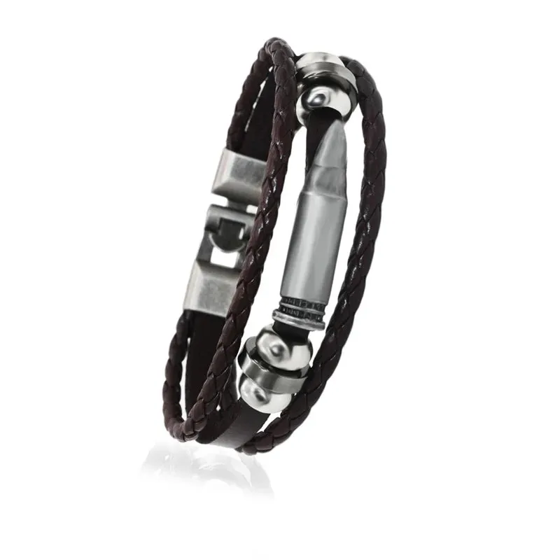 Classic Fashion Design Titanium Steel Cross Genuine Leather Bracelet for Men's Stainless Steel Magnet Buckle Charm Bracelet Gift