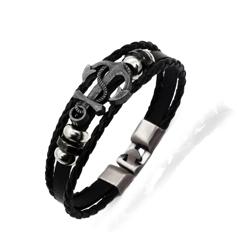 Classic Fashion Design Titanium Steel Cross Genuine Leather Bracelet for Men's Stainless Steel Magnet Buckle Charm Bracelet Gift