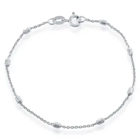 Classic Women's Bracelet - Sterling Silver Diamond Cut Oval Beads | S-4920