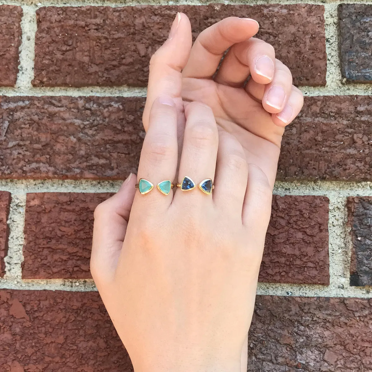 Clear Quartz Adjustable Bow Tie Triangle Ring