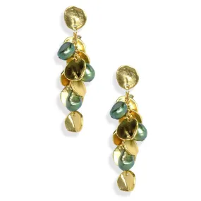 Coin and green pearl chandelier drop earring