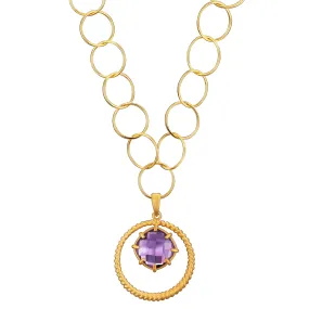 Collette Z Rose-plated Silver Created Purple Quartz Round Link Necklace