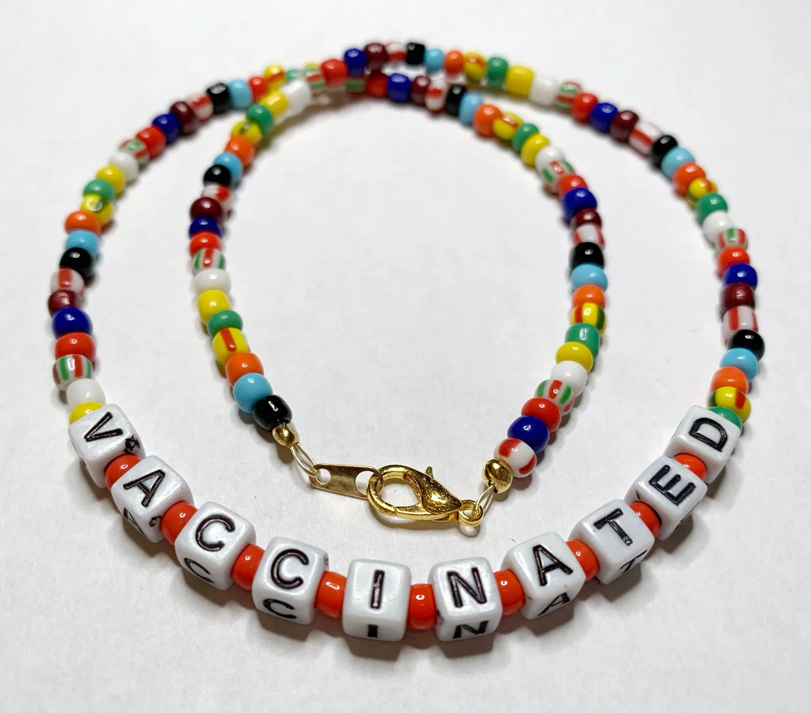 Colorful Beaded VACCINATED Necklace with Glass Beads