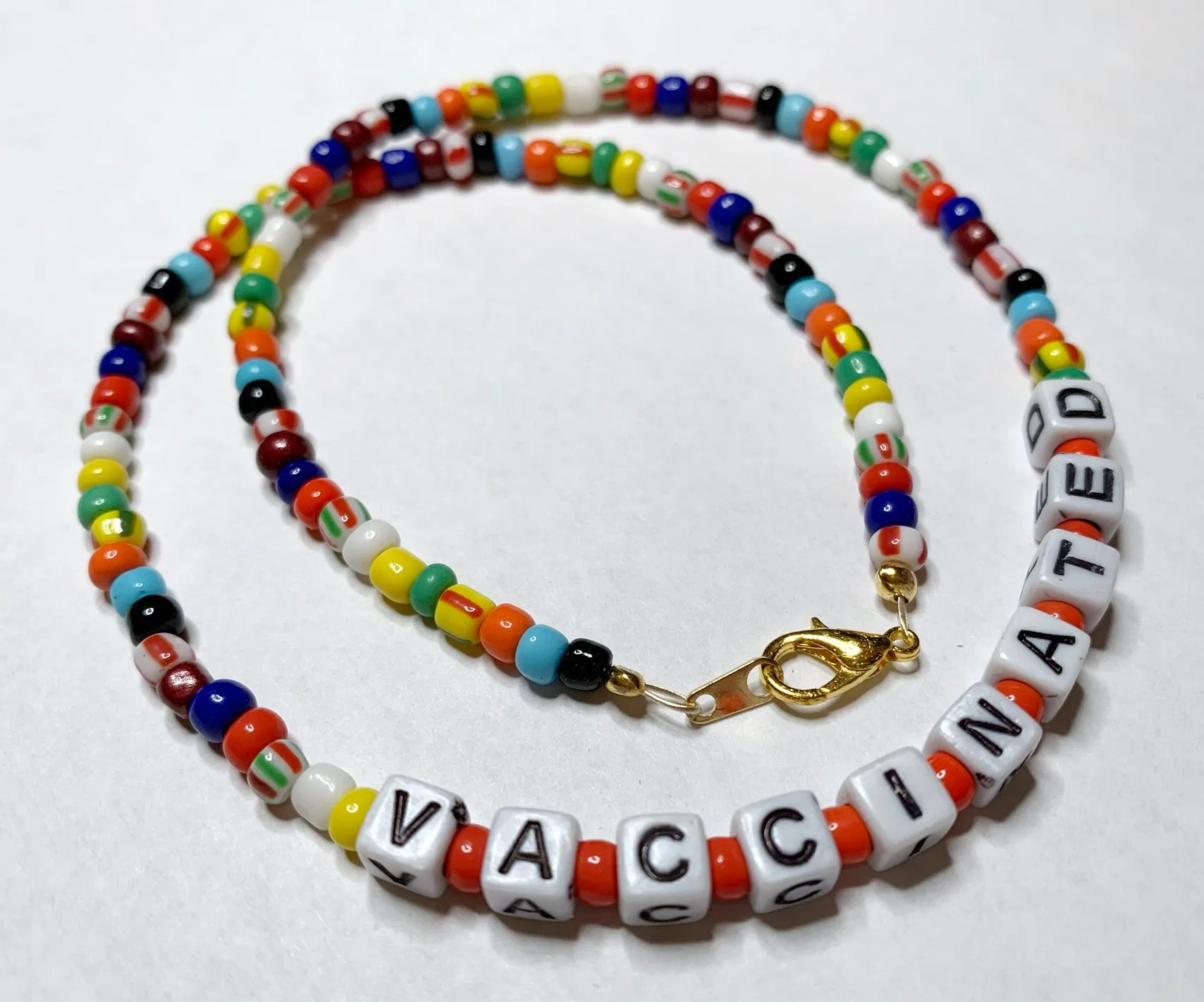 Colorful Beaded VACCINATED Necklace with Glass Beads