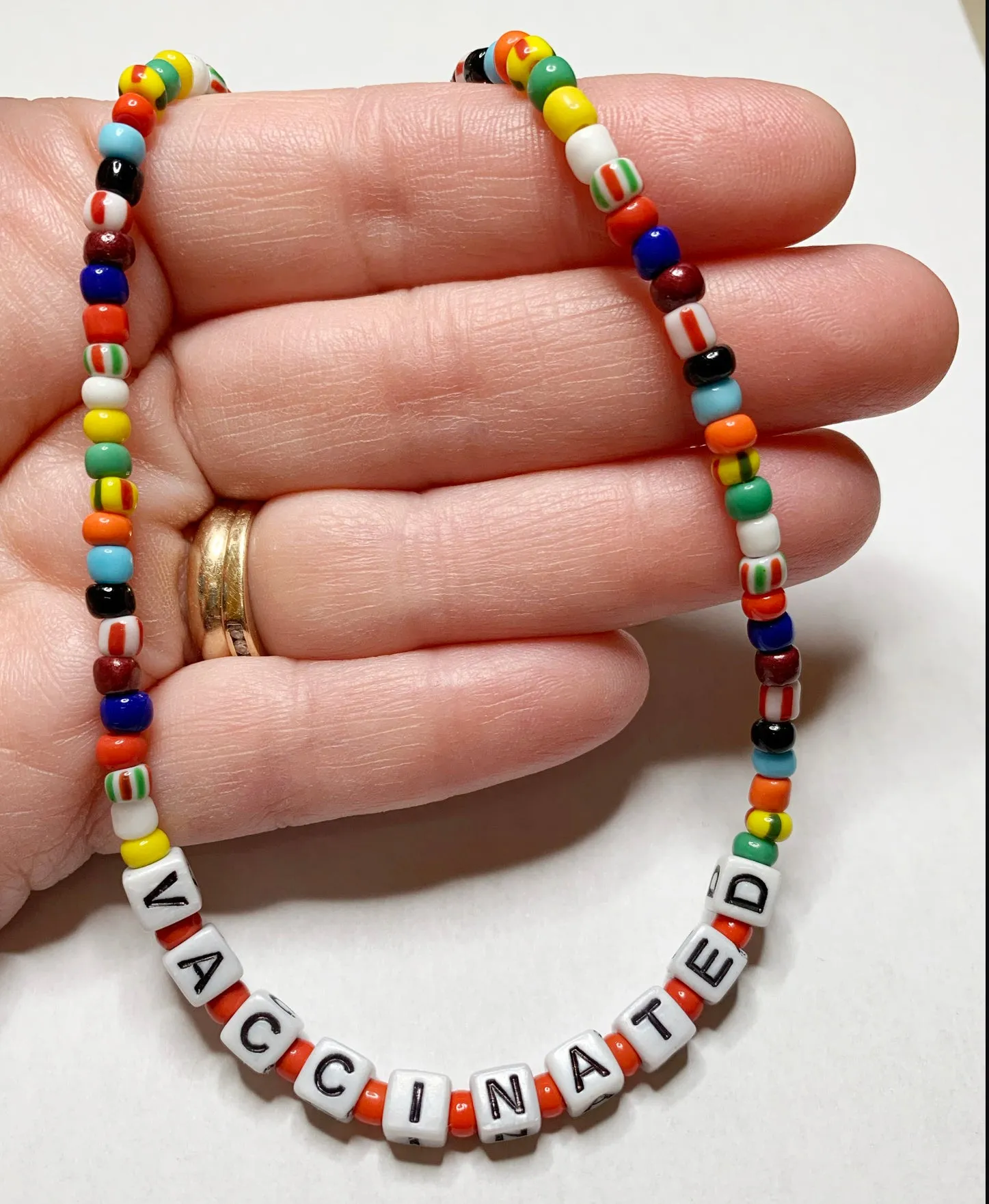 Colorful Beaded VACCINATED Necklace with Glass Beads