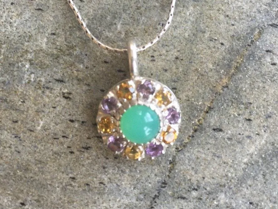 Colorful Flower Necklace - Chrysoprase Pendant - Victorian Multistone Necklace