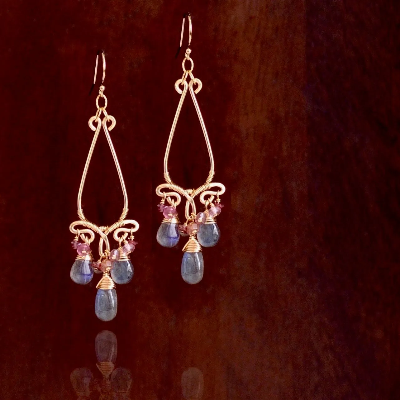 Cosima - Labradorite, Spinels 14k Gold Filled Chandelier Earrings