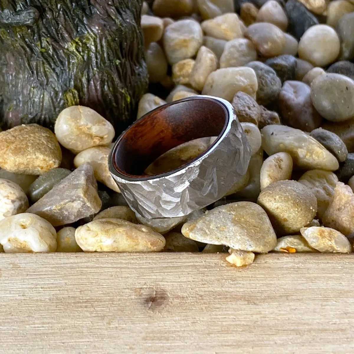 CRAWLEY | Snake Wood, Silver Titanium Ring, Hammered, Flat