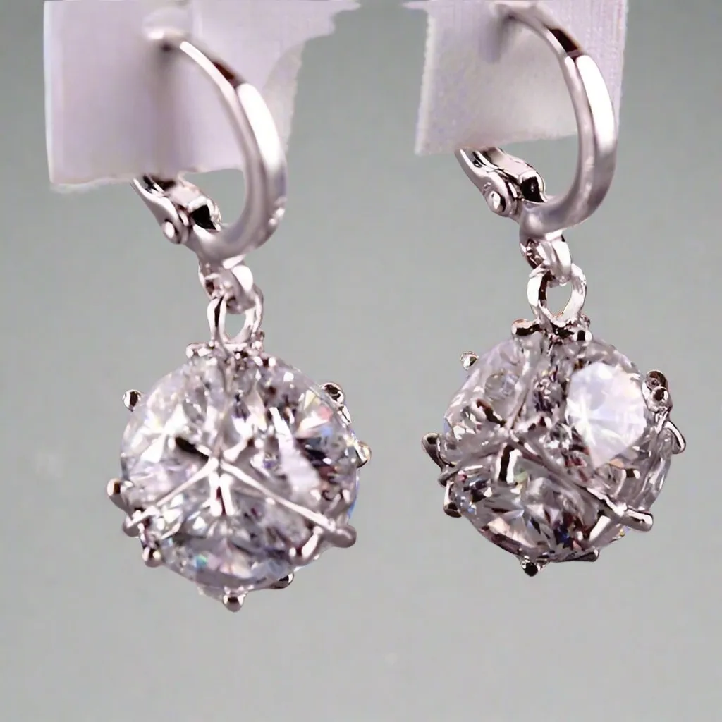 Crystal Cube Dangling Charm 14K Gold Plated Earrings for Woman Special Occasions Bridal and Prom Accessory