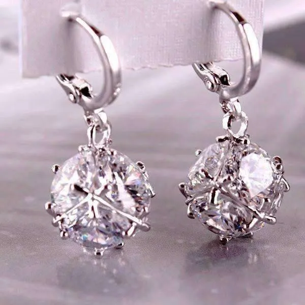 Crystal Cube Dangling Charm 14K Gold Plated Earrings for Woman Special Occasions Bridal and Prom Accessory