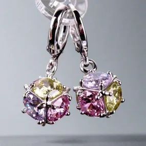 Crystal Cube Dangling Charm 14K Gold Plated Earrings for Woman Special Occasions Bridal and Prom Accessory