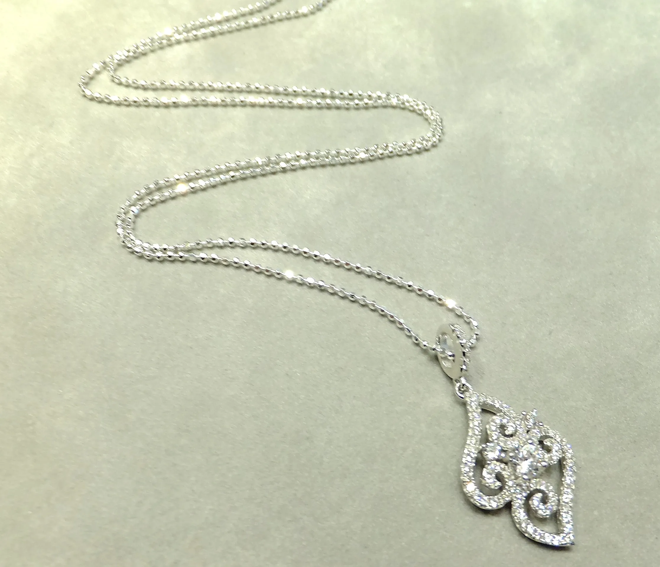 Crystal Pendant Sterling Silver Bridal Necklace