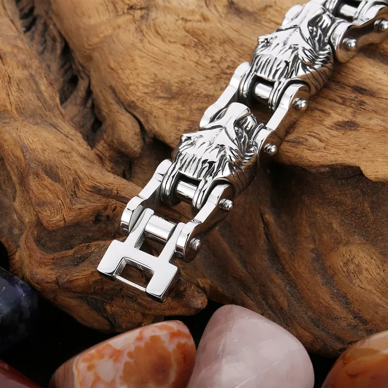 Custom Animal-Themed Jewelry: Bold Titanium Steel Lion Head Bracelet for Men