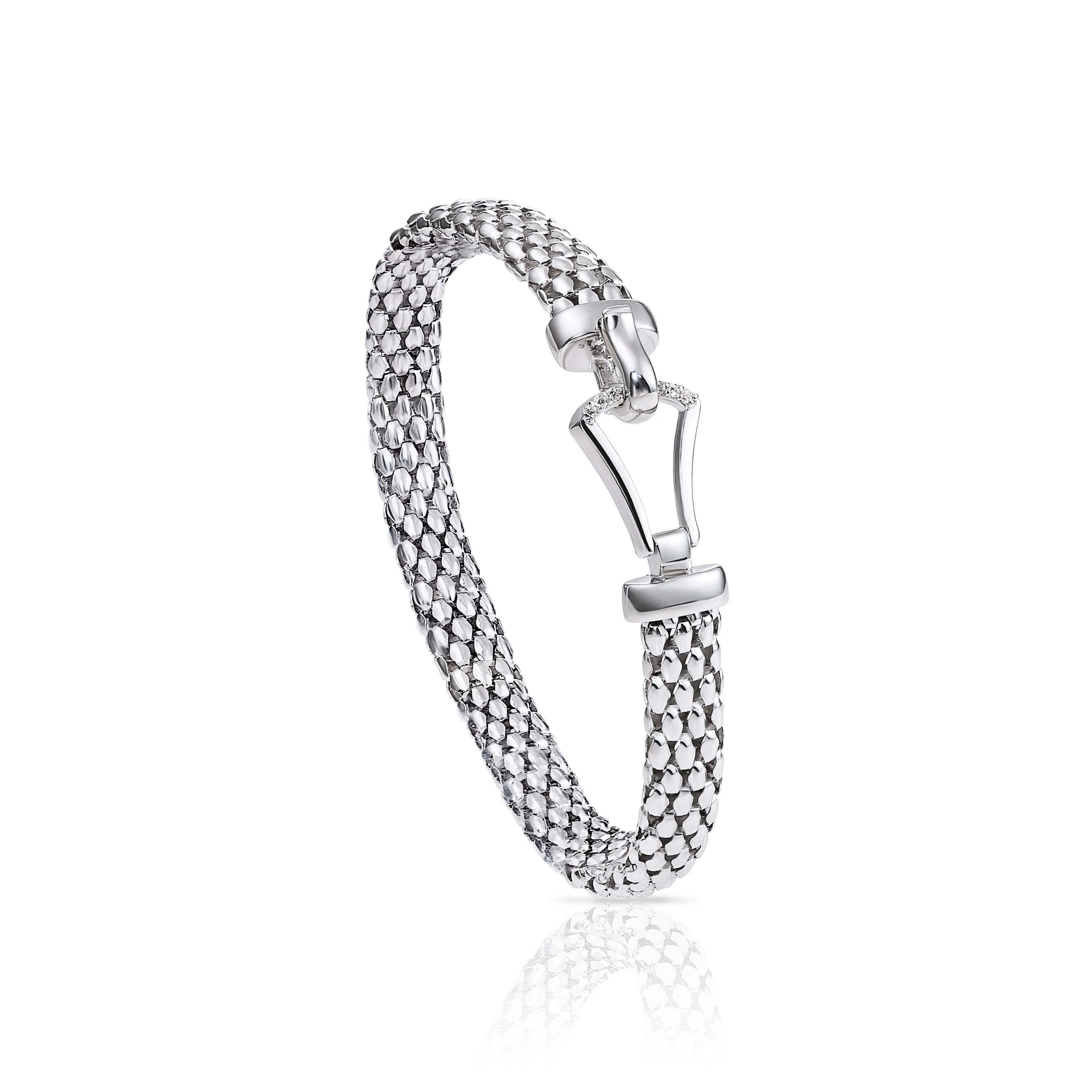 CZ Italian Buckle Bracelet in Sterling Silver