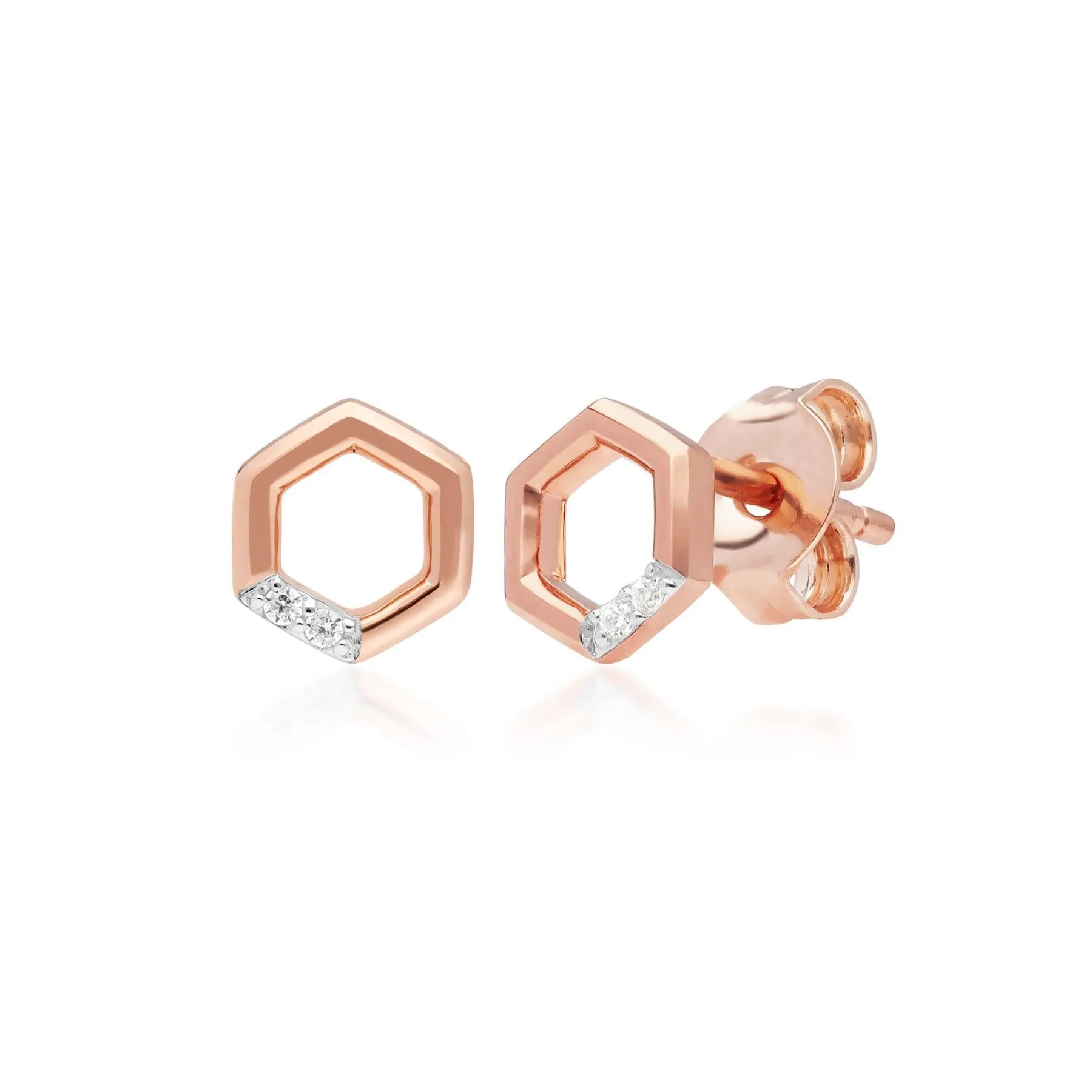 Diamant Pave Hexagon Halskette & Ohrstecker Satz in 9ct Rose Gold