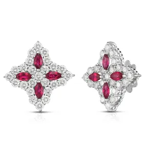 Diamond and Ruby Princess Flower Large Stud Earrings