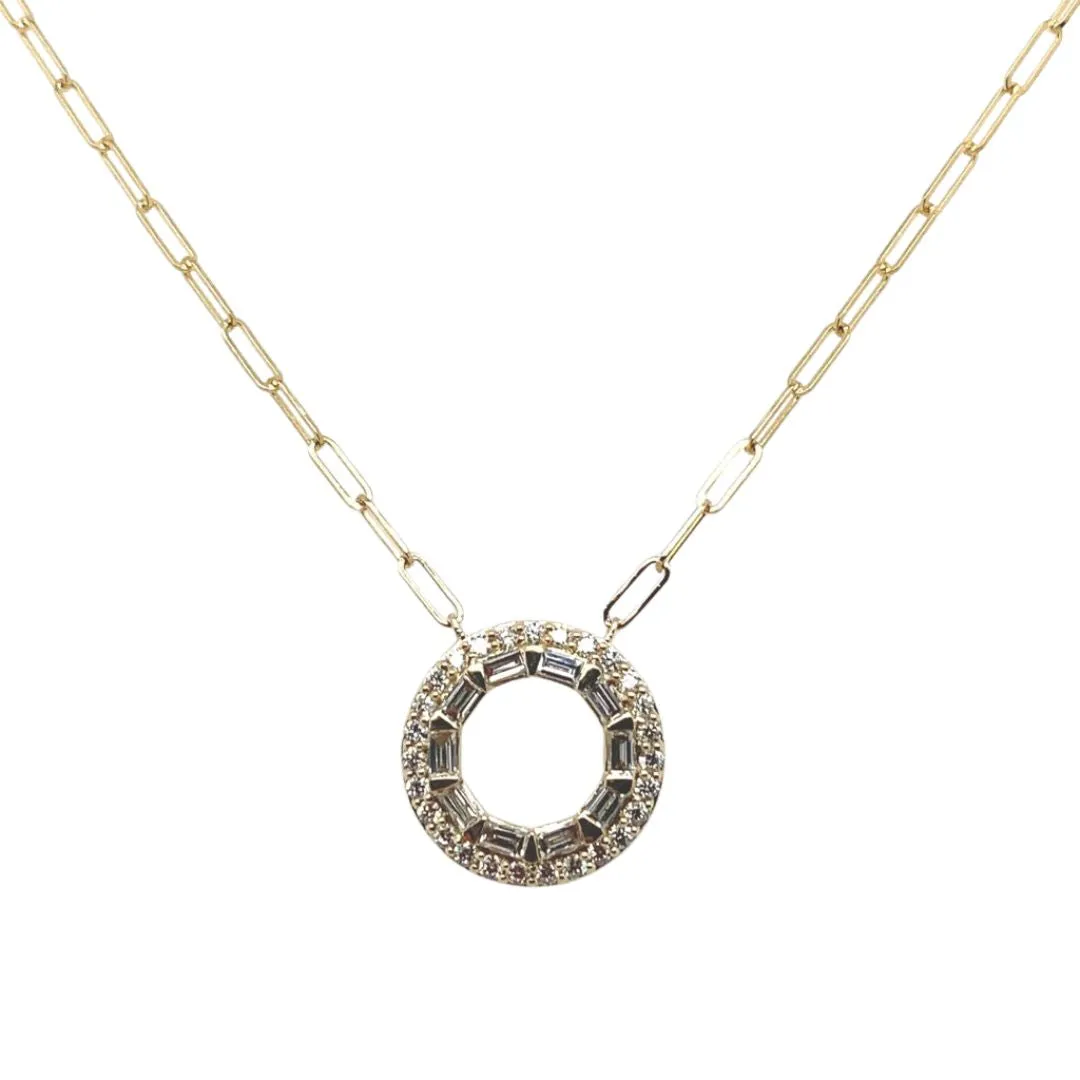 Diamond Baguette Circle Paper Clip Necklace