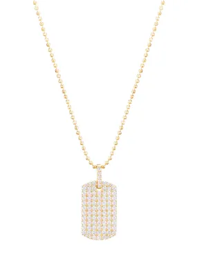 Diamond Dog Tag Yellow Gold Necklace