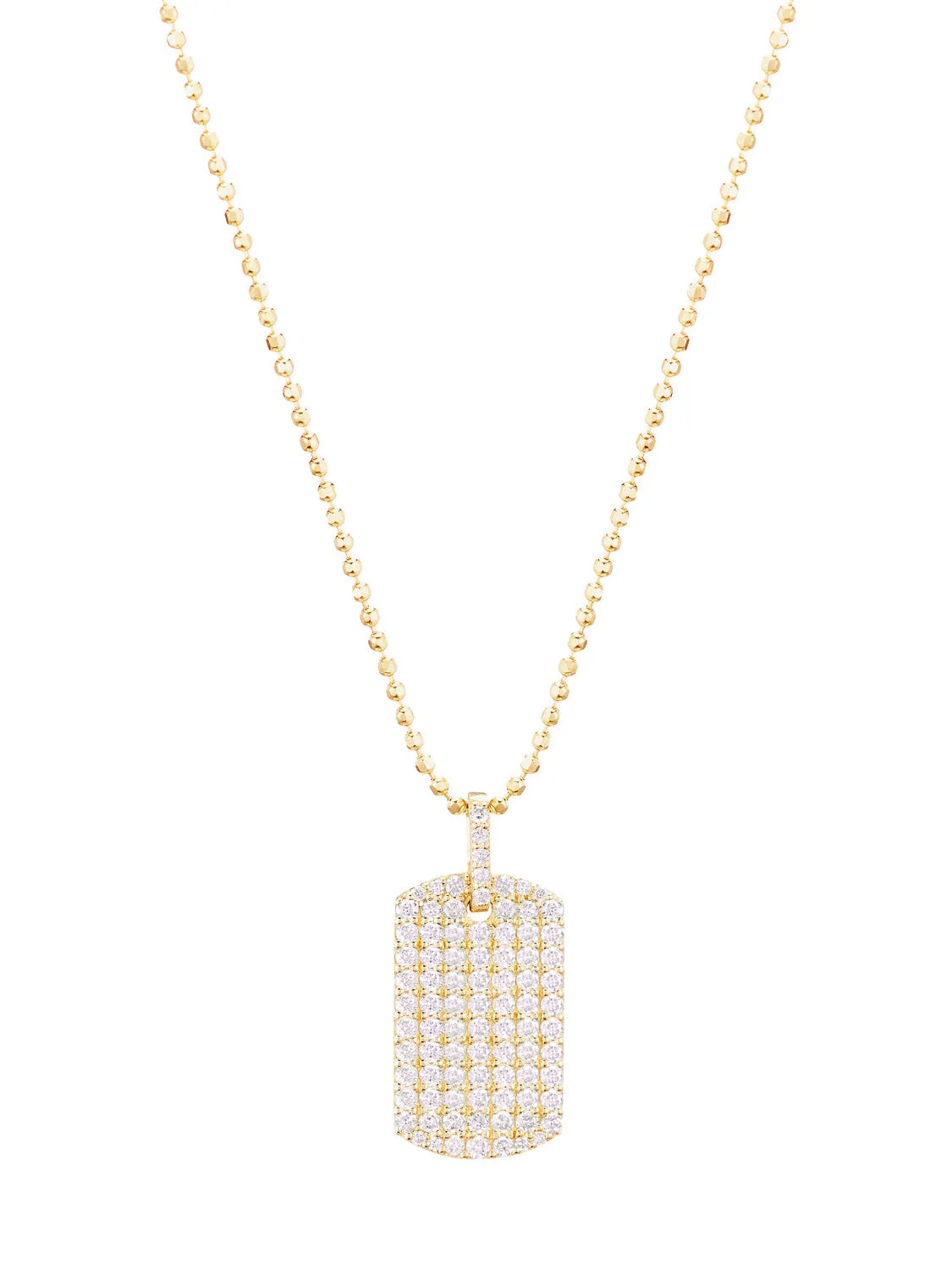 Diamond Dog Tag Yellow Gold Necklace