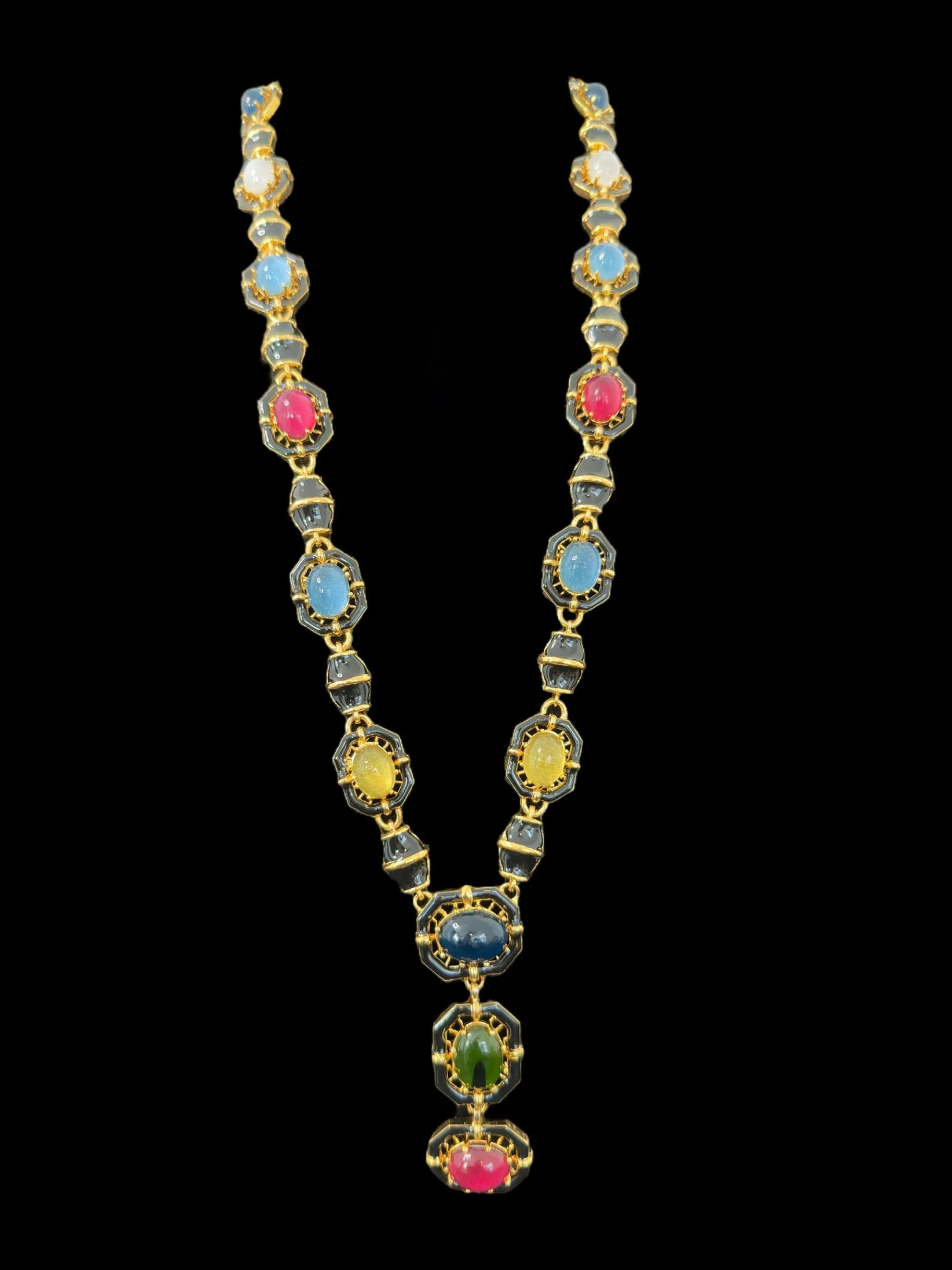 DLN72 Multicolor gold plated gemstone necklace ( READY TO SHIP )