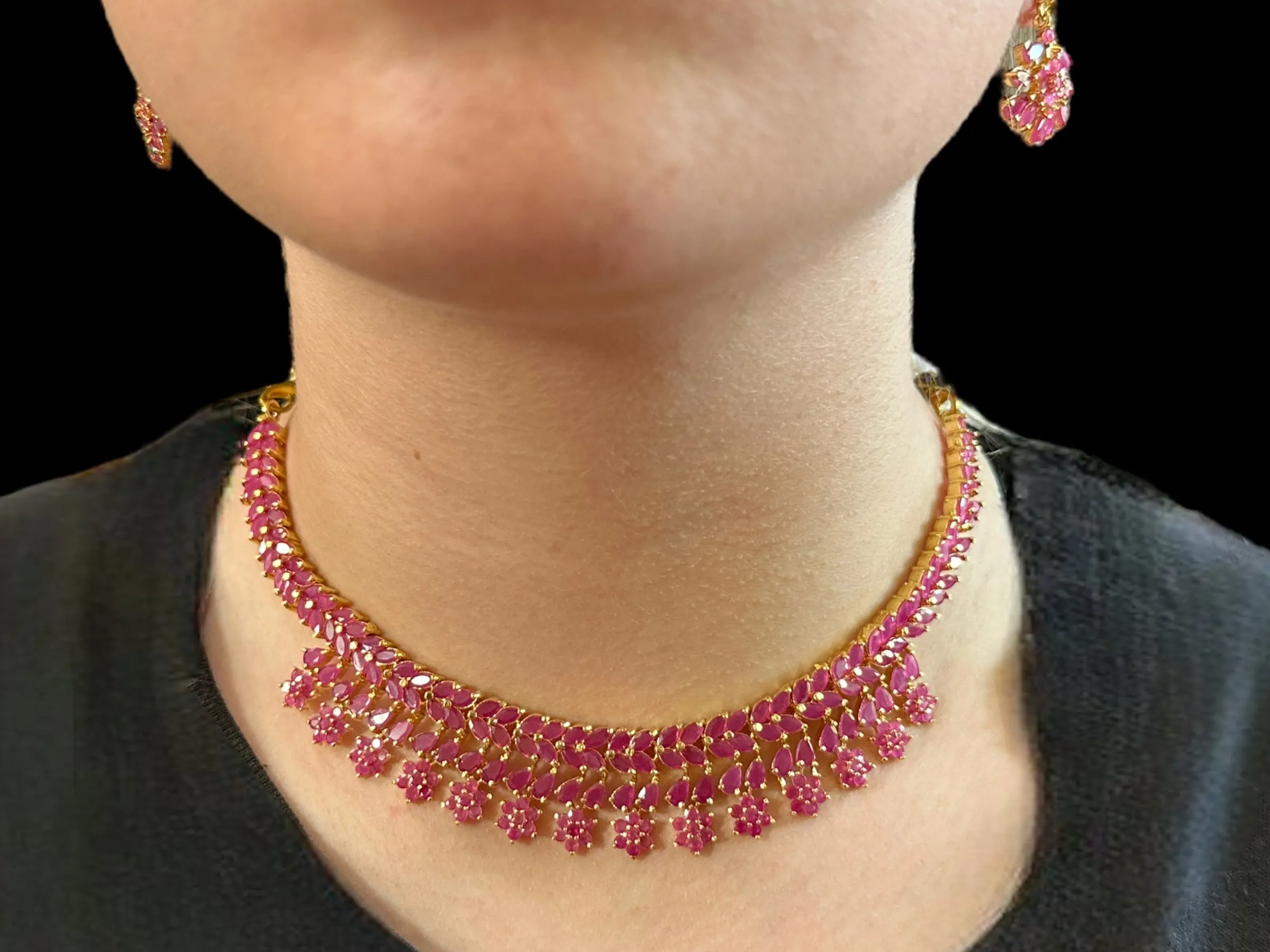 DS12 Cz necklace set in red / ruby   (READY TO SHIP)