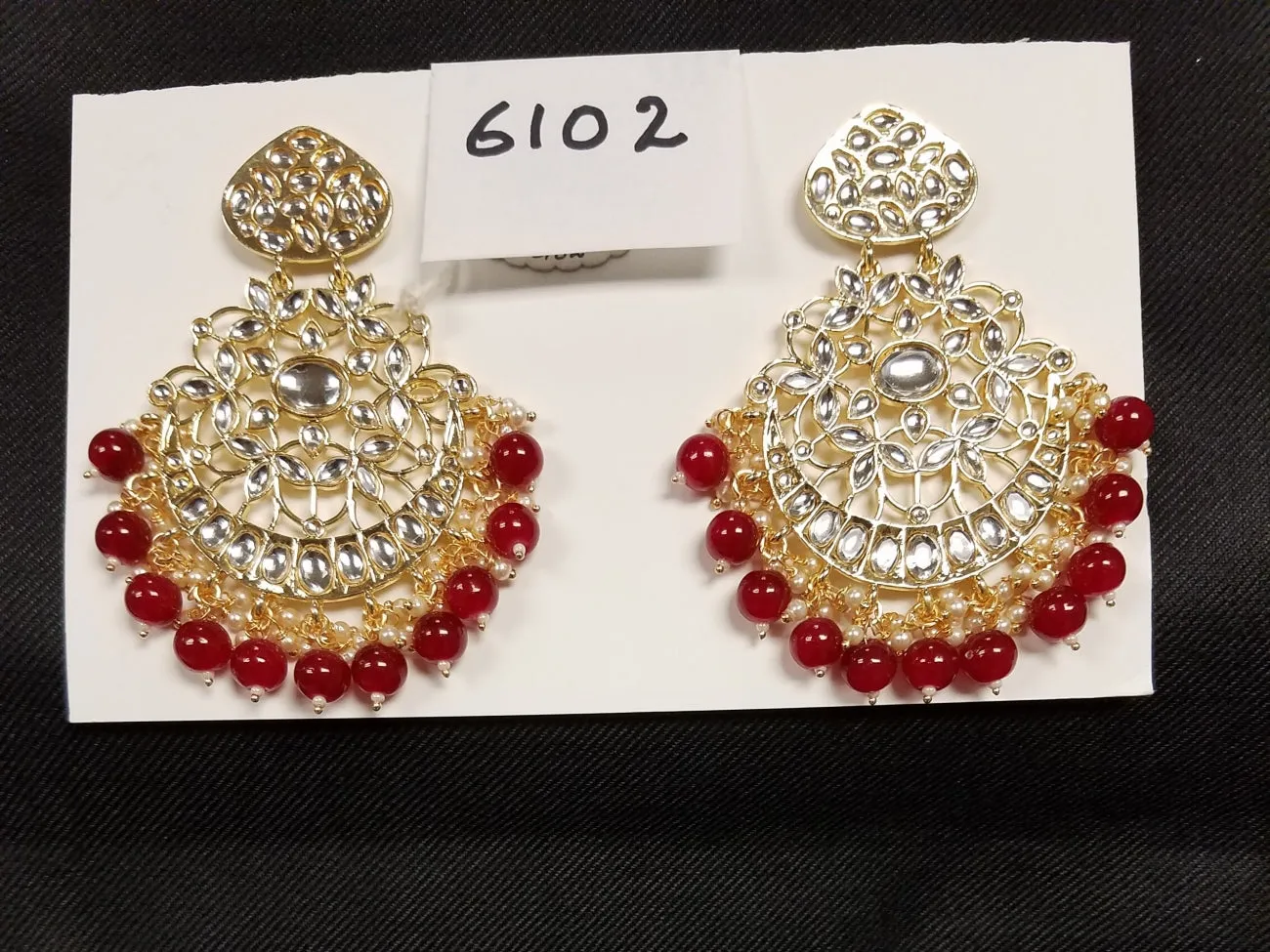 Earrings 6102 Golden Crystals Ruby Earrings Pair Shieno