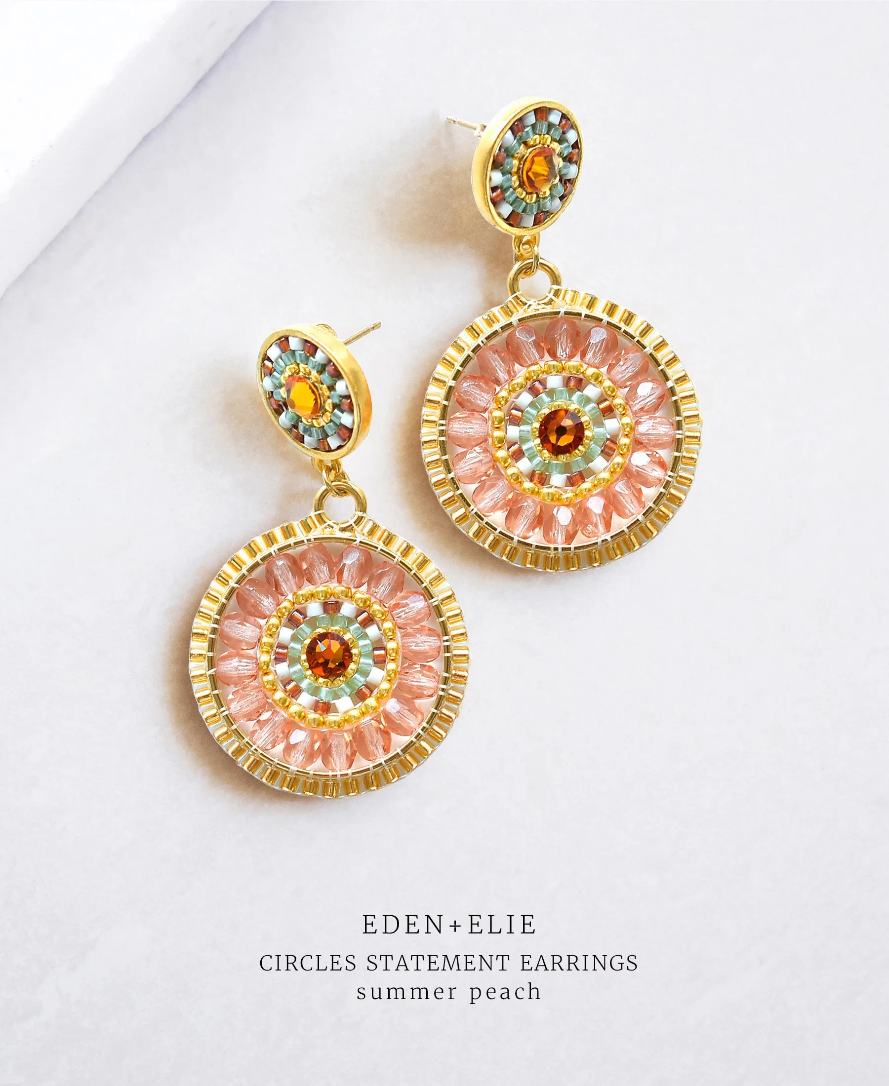 EDEN   ELIE Double Circle Statement Drop Earrings - summer peach