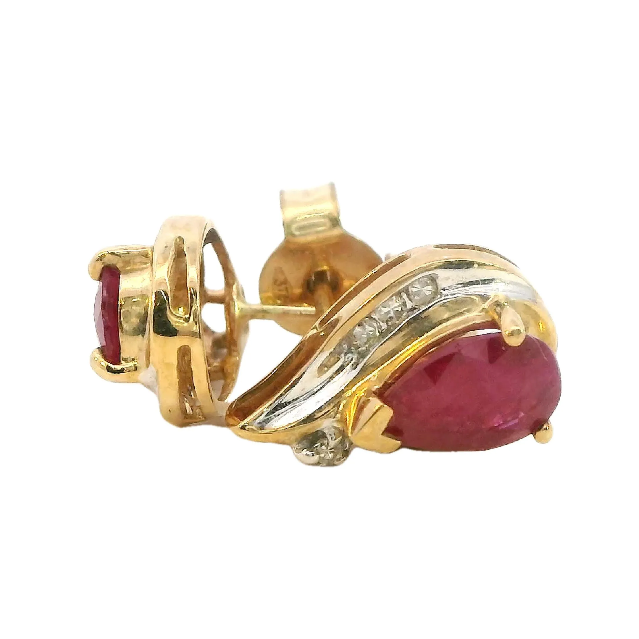 Elegant 9ct Yellow Gold Ruby and Diamond Stud Earrings